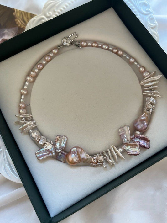 #PN744 [Floral Series] Freshwater Pearl Necklace | Flower Design | Stick Pearl | Fishtail Baroque |Strong Looks Good