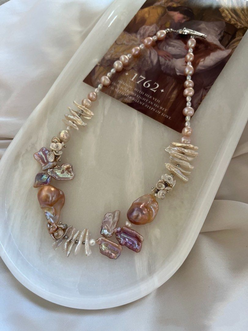 #PN744 [Floral Series] Freshwater Pearl Necklace | Flower Design | Stick Pearl | Fishtail Baroque |Strong Looks Good