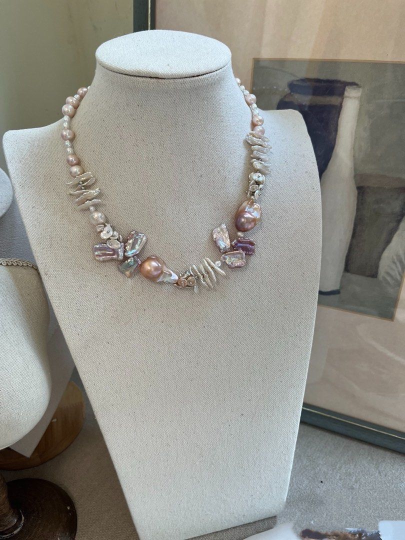 #PN744 [Floral Series] Freshwater Pearl Necklace | Flower Design | Stick Pearl | Fishtail Baroque |Strong Looks Good