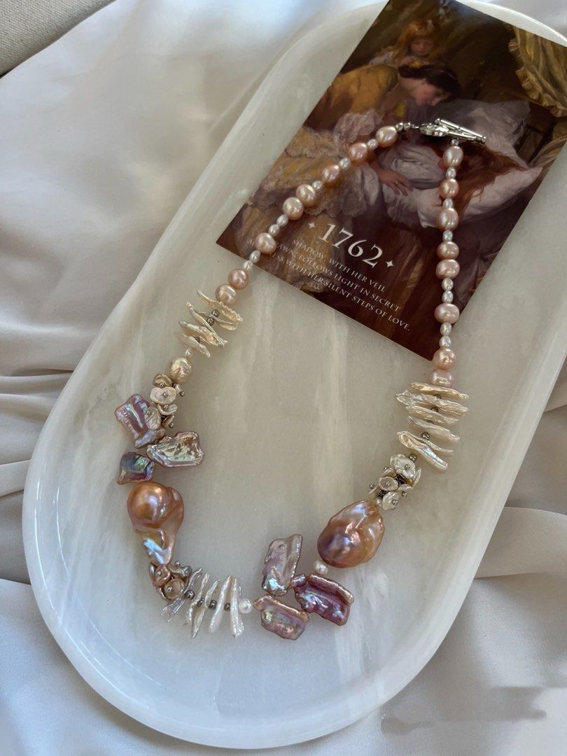 #PN744 [Floral Series] Freshwater Pearl Necklace | Flower Design | Stick Pearl | Fishtail Baroque |Strong Looks Good