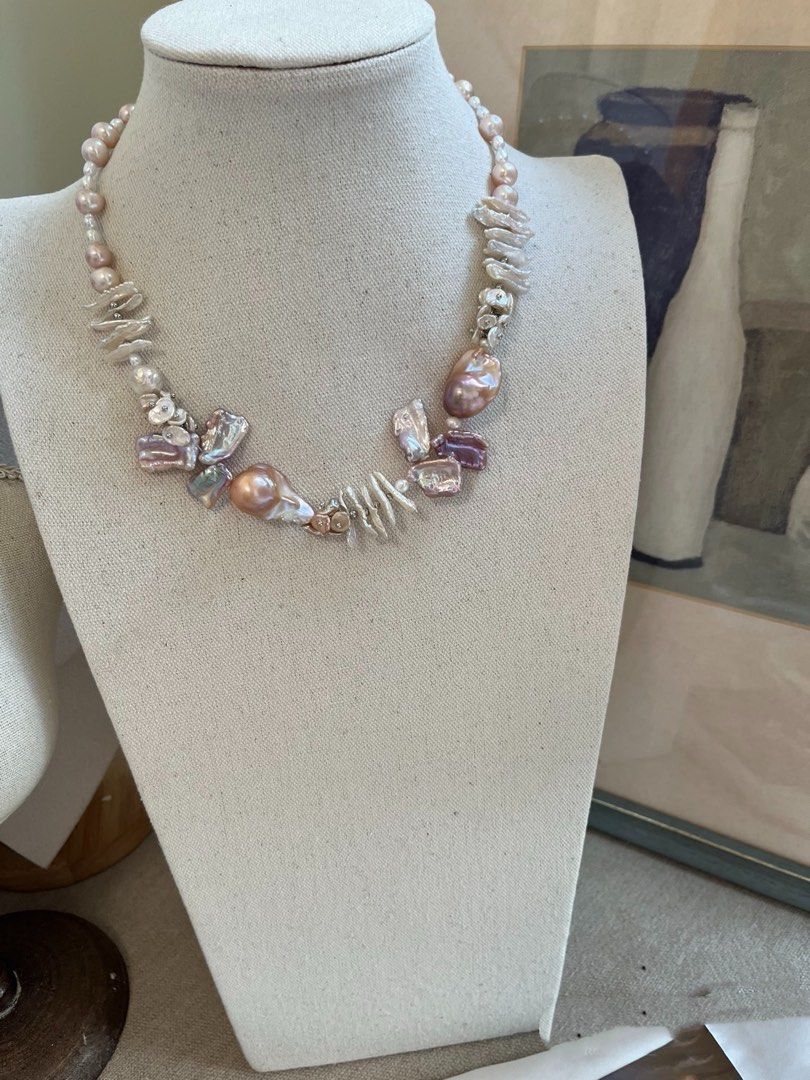 #PN744 [Floral Series] Freshwater Pearl Necklace | Flower Design | Stick Pearl | Fishtail Baroque |Strong Looks Good