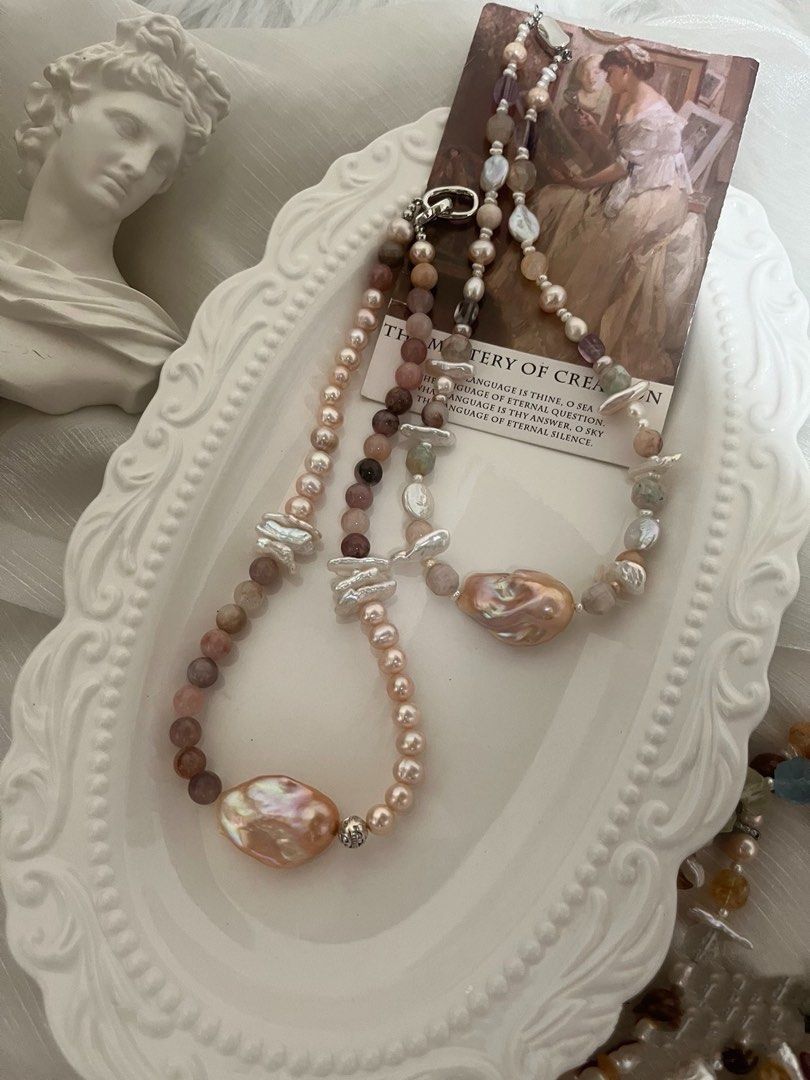 #PN750 Freshwater Pearl & Natural Stones Necklace | Lemon Quartz | Fluorite | Sakura Agate| Ghost Quartz | Super Big Fishtail Baroque | Spinel| Luxury with A Voice