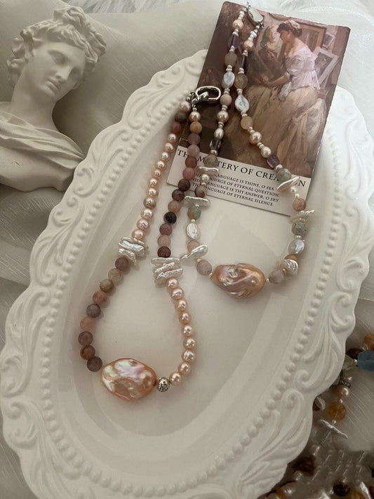 #PN750 Freshwater Pearl & Natural Stones Necklace | Lemon Quartz | Fluorite | Sakura Agate| Ghost Quartz | Super Big Fishtail Baroque | Spinel| Luxury with A Voice