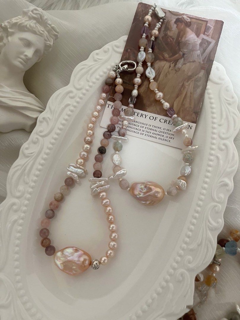 #PN750 Freshwater Pearl & Natural Stones Necklace | Lemon Quartz | Fluorite | Sakura Agate| Ghost Quartz | Super Big Fishtail Baroque | Spinel| Luxury with A Voice