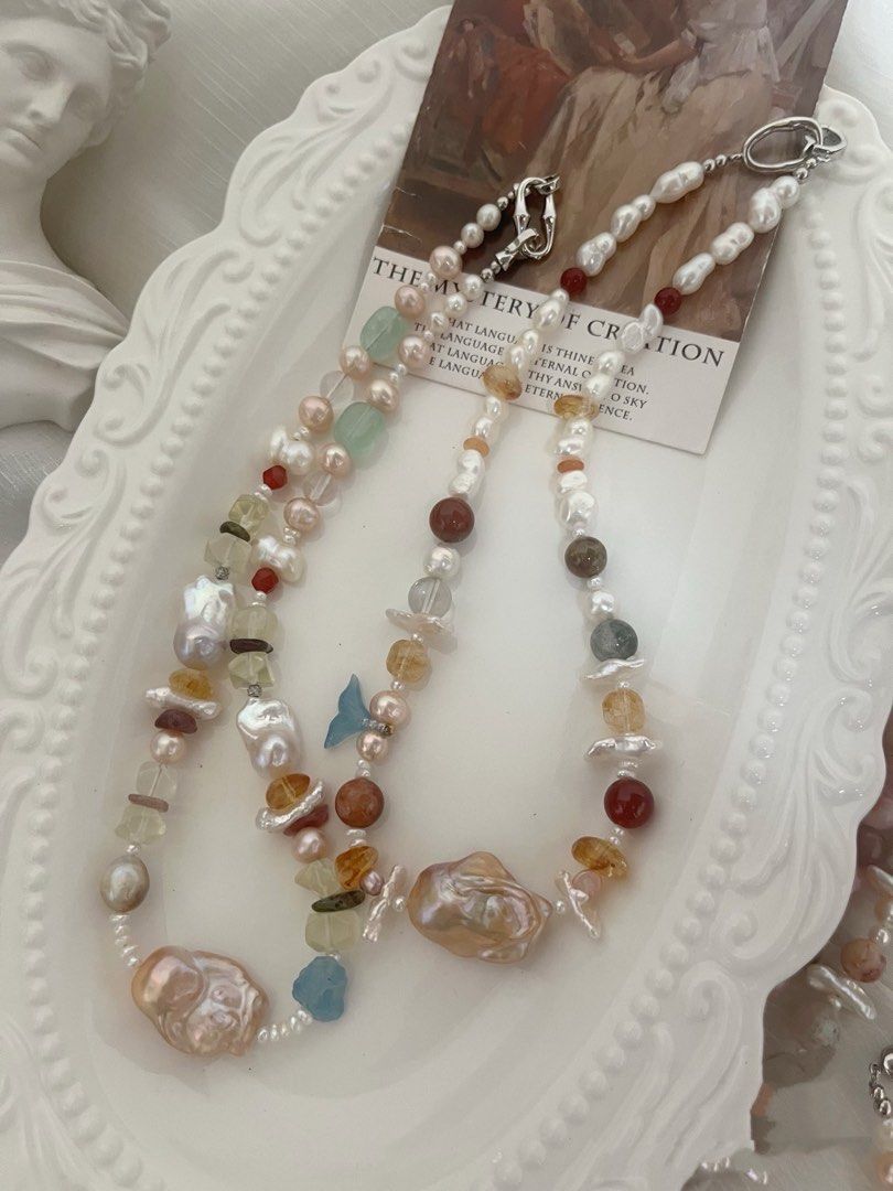 #PN750 Freshwater Pearl & Natural Stones Necklace | Lemon Quartz | Fluorite | Sakura Agate| Ghost Quartz | Super Big Fishtail Baroque | Spinel| Luxury with A Voice