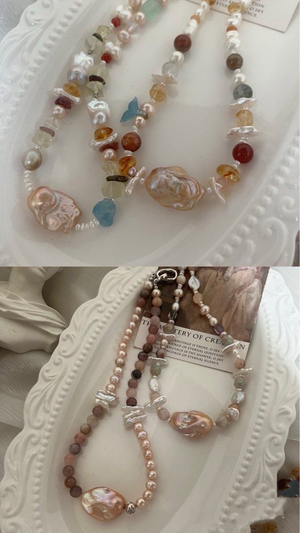 #PN750 Freshwater Pearl & Natural Stones Necklace | Lemon Quartz | Fluorite | Sakura Agate| Ghost Quartz | Super Big Fishtail Baroque | Spinel| Luxury with A Voice
