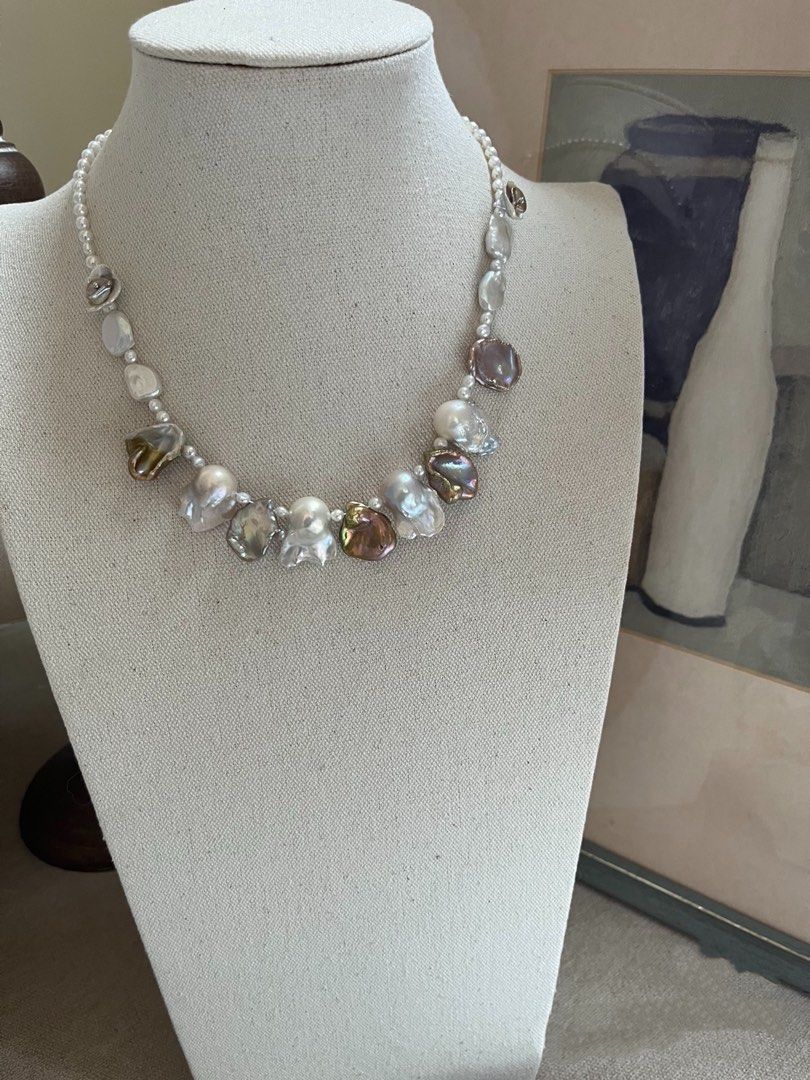 #PN752 Freshwater Pearl Necklace | Big Petal|Petal on Pearl | Lustrous | Golden Green Lustre | Medium Size Fishtail Baroque | Top Lustre Baby Pearl| Made to Empower You