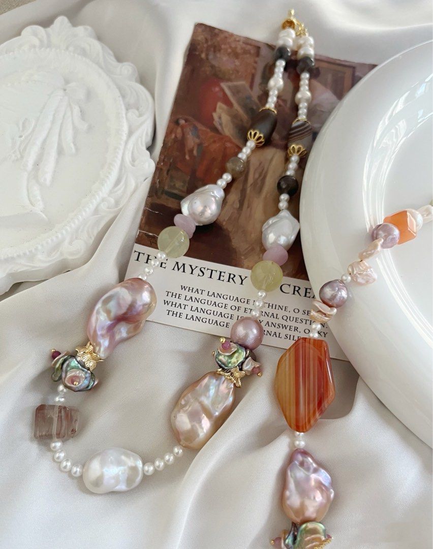 #PN757 [Floral Series] Freshwater Pearl Necklace | Colourful Petals | Agate| Fishtail Baroque | Fire Quartz Square | Citrine | Turn Heads. Take Space.