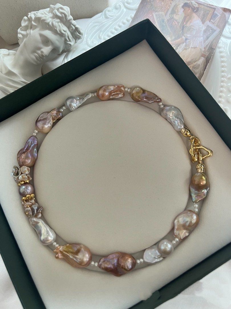 #PN759 [Floral Series] Freshwater Pearl Necklace | Long Lustrous Fishtail Baroque | Mixed Colours | Golden Lustre| High Quality | Lead With Luxury