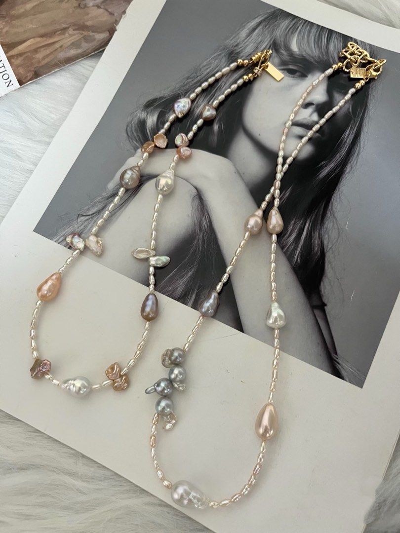 #PN772 Freshwater Pearl Necklace | Japan Madama Pearl | Lustrous Morandi Colour Water-drop Baroque | Rice Shaped| Petal Pearl | Worthy, Wild, Woman