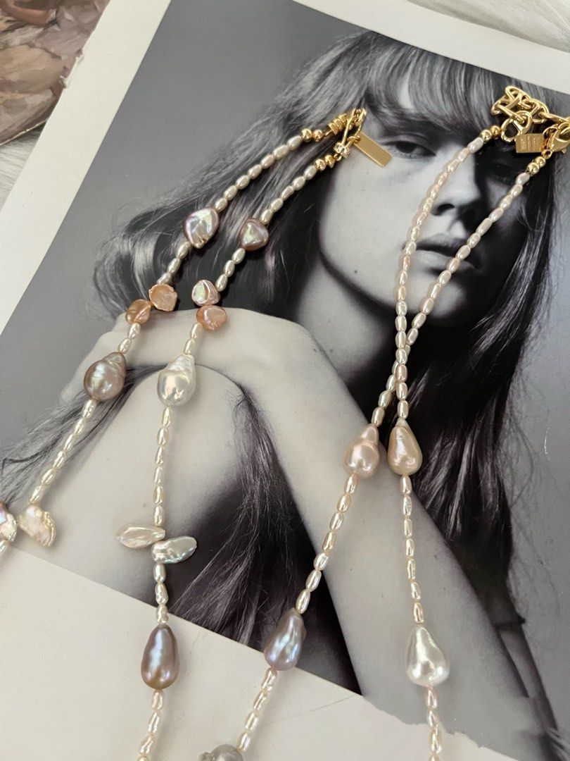 #PN772 Freshwater Pearl Necklace | Japan Madama Pearl | Lustrous Morandi Colour Water-drop Baroque | Rice Shaped| Petal Pearl | Worthy, Wild, Woman