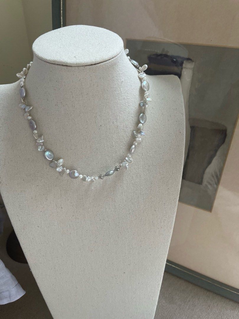 #PN782 Freshwater Pearl Necklace | Silver-blue Petals | Coin Baroque | Slightly Treated Colour|Can’t Miss Modern Classic