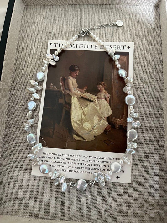 #PN782 Freshwater Pearl Necklace | Silver-blue Petals | Coin Baroque | Slightly Treated Colour|Can’t Miss Modern Classic