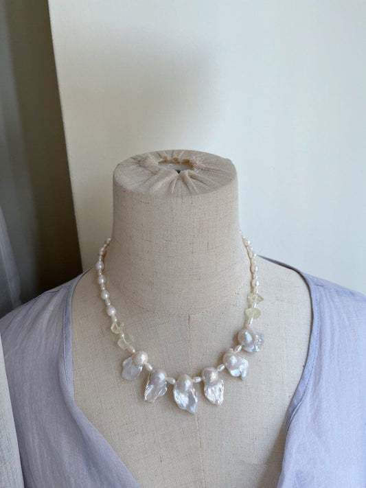 #PN790 Freshwater Pearl Necklace | Fishtail Baroque | Citrine Faceted Freeform | Lustrous | Add This to Your Rotation