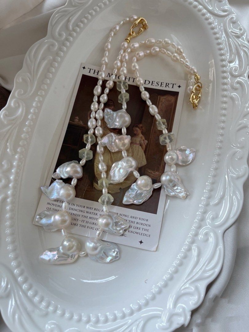 #PN790 Freshwater Pearl Necklace | Fishtail Baroque | Citrine Faceted Freeform | Lustrous | Add This to Your Rotation