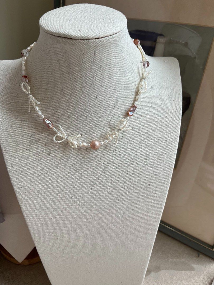 #PN792 Freshwater Pearl Necklace | Mini Bow Tie Design| Purple Irregular “Stone”| Edison Pearl| Super Mini 1mm Baby Pearl| Jewelry That Works Overtime