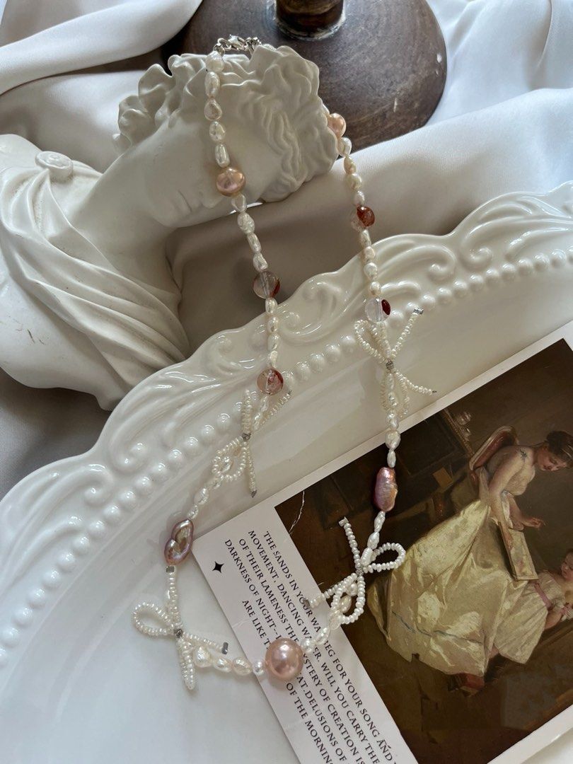 #PN792 Freshwater Pearl Necklace | Mini Bow Tie Design| Purple Irregular “Stone”| Edison Pearl| Super Mini 1mm Baby Pearl| Jewelry That Works Overtime