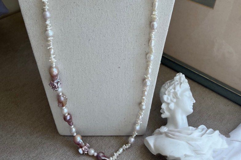 #PN793 [Floral Series] Freshwater Pearl Necklace | Long Sweater Necklace |96cm|Small Fishtail Baroque | Lustrous | Baby Stick Pearl| Upgrade Your Jewelry Game
