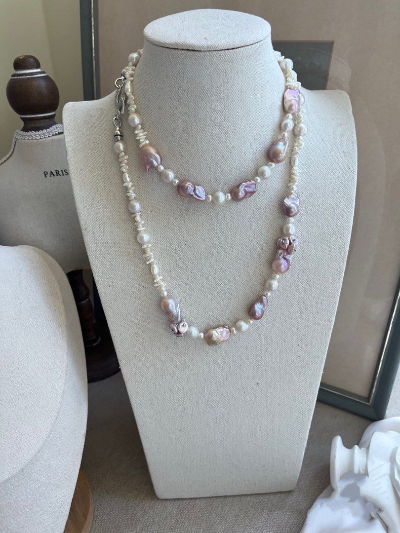 #PN793 [Floral Series] Freshwater Pearl Necklace | Long Sweater Necklace |96cm|Small Fishtail Baroque | Lustrous | Baby Stick Pearl| Upgrade Your Jewelry Game