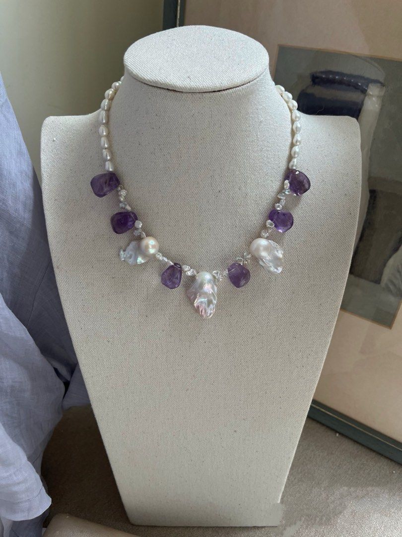 #PN796 Freshwater Pearl Necklace | Amethyst Freeform | Baby Petals | Silver, Champagne | Your Next Obsession