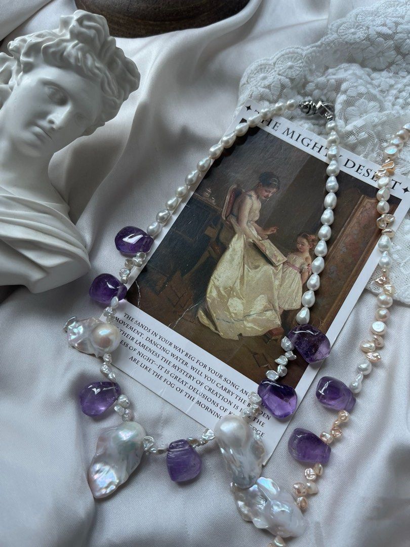 #PN796 Freshwater Pearl Necklace | Amethyst Freeform | Baby Petals | Silver, Champagne | Your Next Obsession