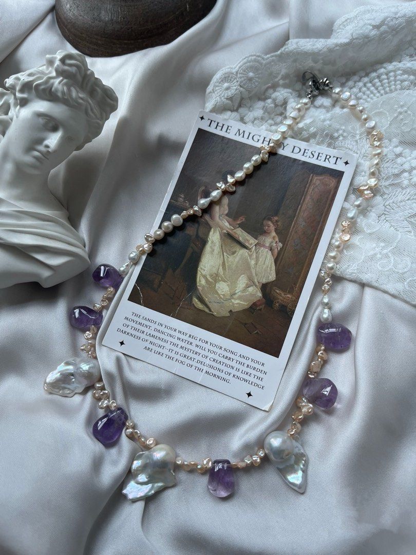 #PN796 Freshwater Pearl Necklace | Amethyst Freeform | Baby Petals | Silver, Champagne | Your Next Obsession