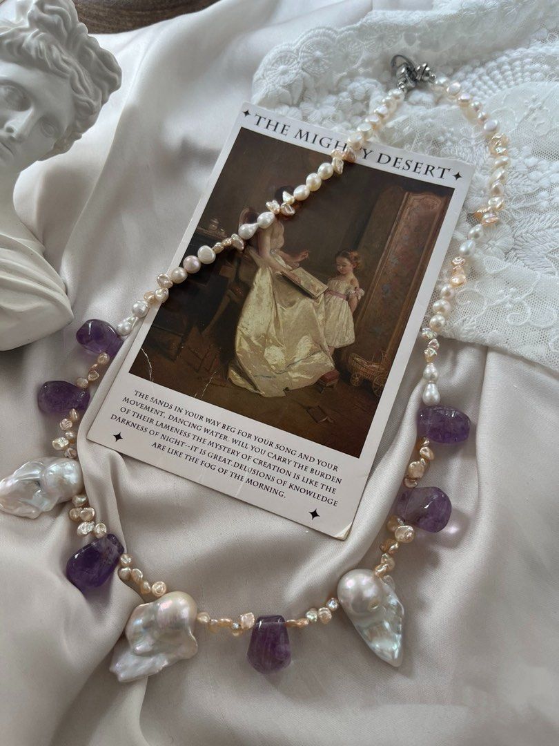 #PN796 Freshwater Pearl Necklace | Amethyst Freeform | Baby Petals | Silver, Champagne | Your Next Obsession