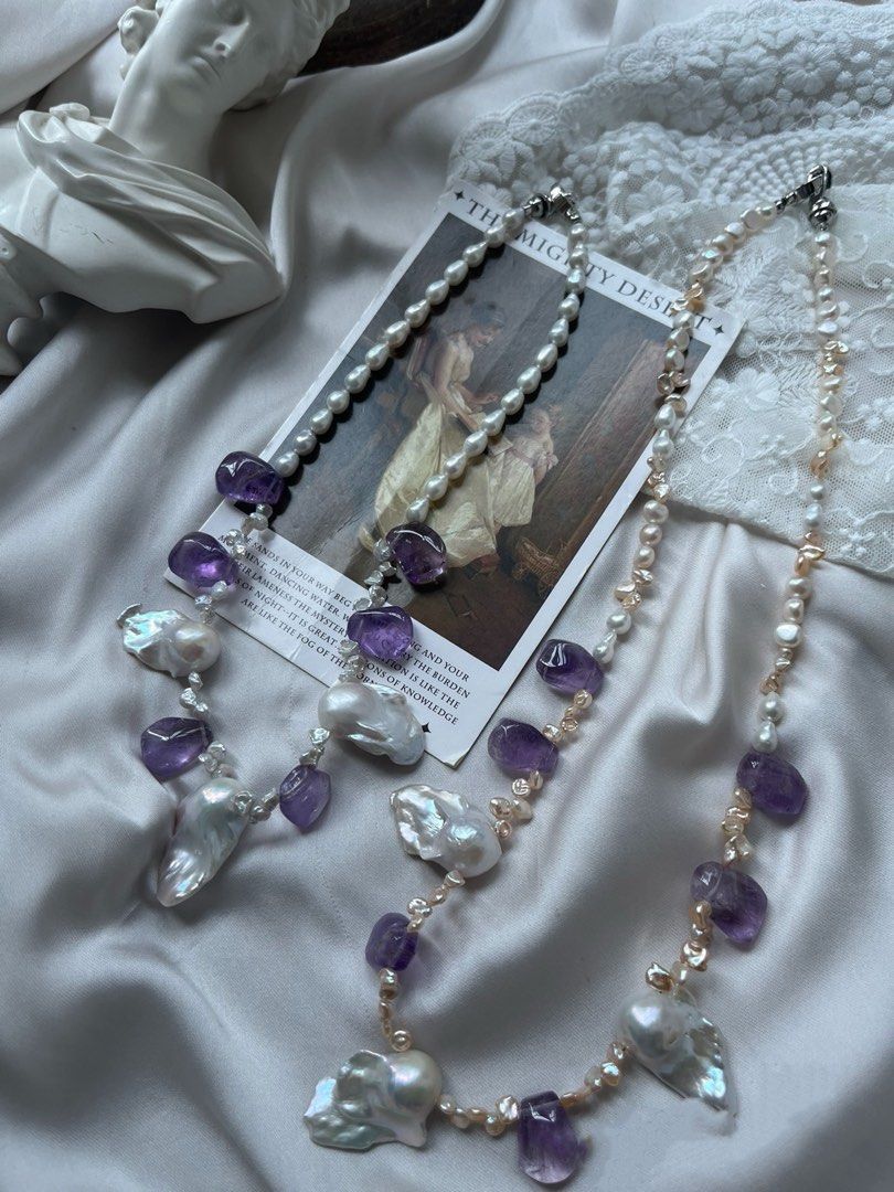 #PN796 Freshwater Pearl Necklace | Amethyst Freeform | Baby Petals | Silver, Champagne | Your Next Obsession