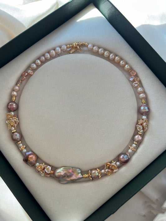 #PN799 [Floral Series] Freshwater Pearl Necklace | Big Fishtail Baroque | Lustrous | Petals| Silver Stone Baroque | High Quality | Instant Style Boost