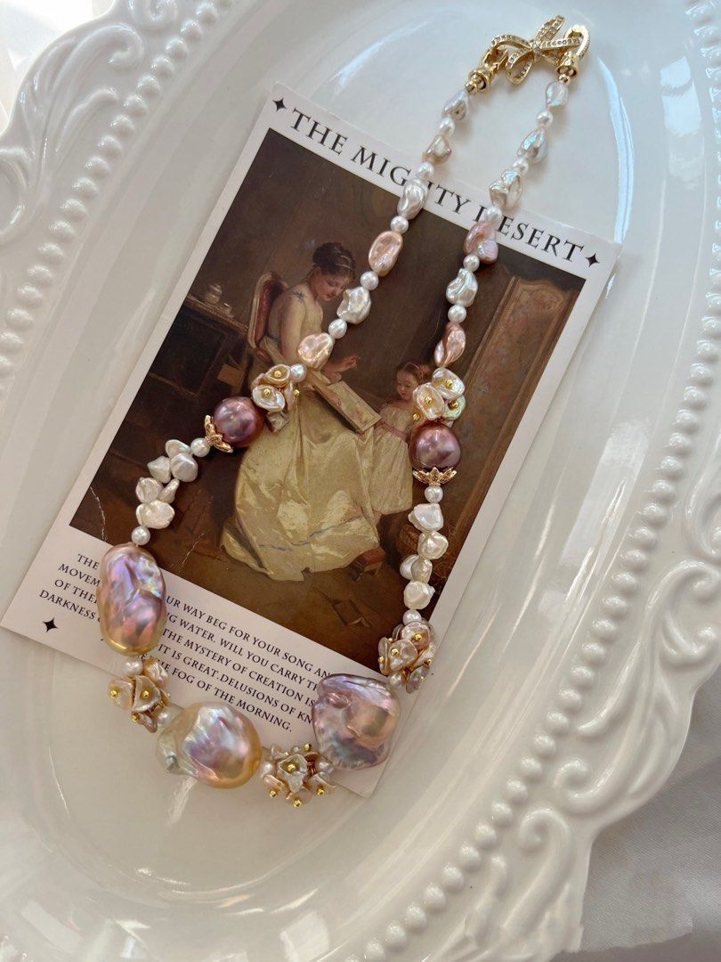 #PN799 [Floral Series] Freshwater Pearl Necklace | Big Fishtail Baroque | Lustrous | Petals| Silver Stone Baroque | High Quality | Instant Style Boost