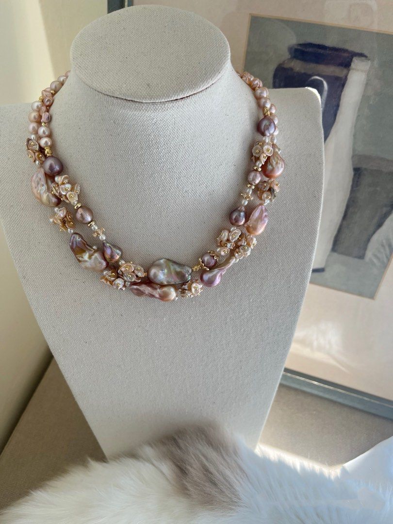 #PN799 [Floral Series] Freshwater Pearl Necklace | Big Fishtail Baroque | Lustrous | Petals| Silver Stone Baroque | High Quality | Instant Style Boost