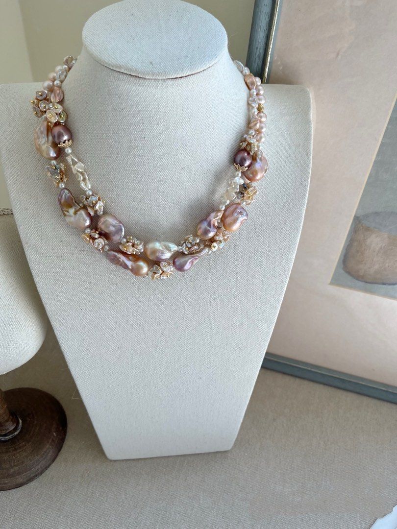 #PN799 [Floral Series] Freshwater Pearl Necklace | Big Fishtail Baroque | Lustrous | Petals| Silver Stone Baroque | High Quality | Instant Style Boost
