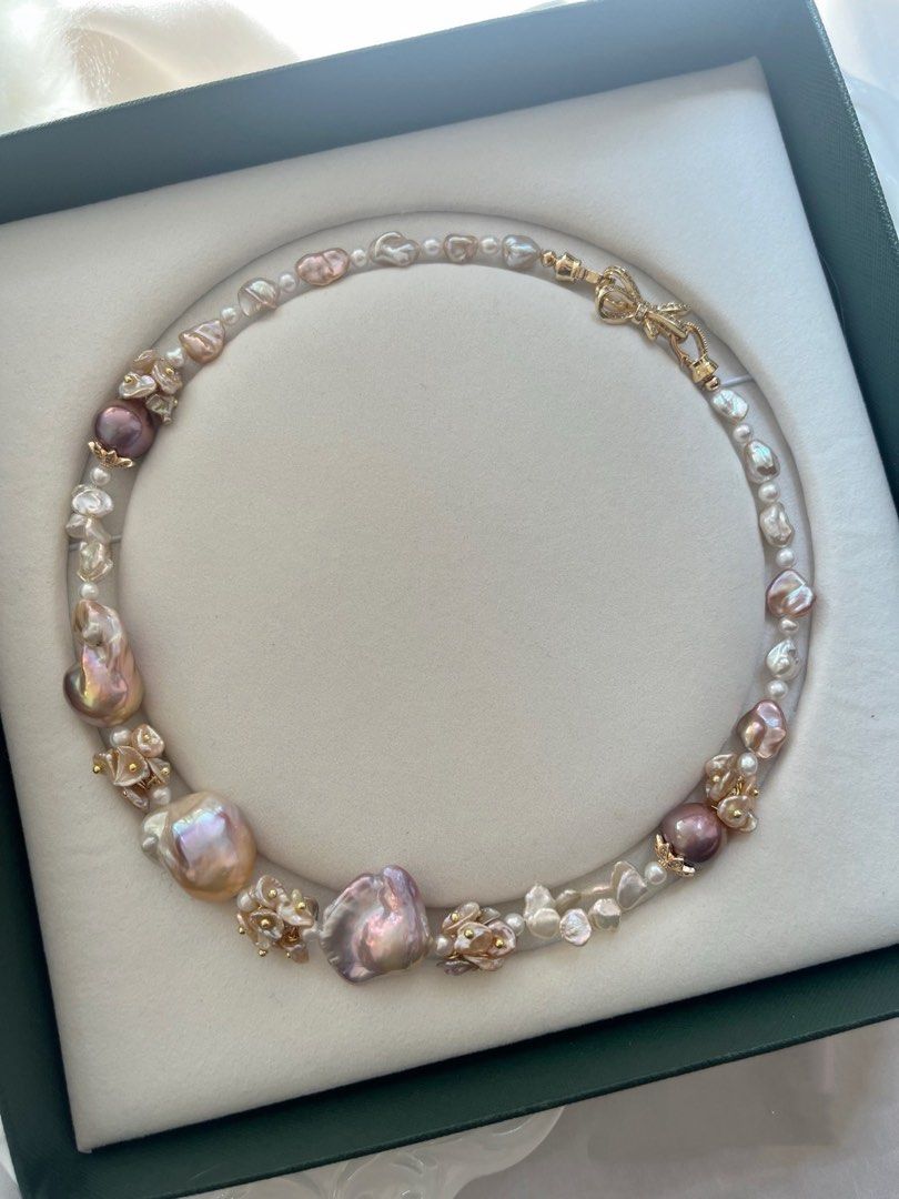 #PN799 [Floral Series] Freshwater Pearl Necklace | Big Fishtail Baroque | Lustrous | Petals| Silver Stone Baroque | High Quality | Instant Style Boost