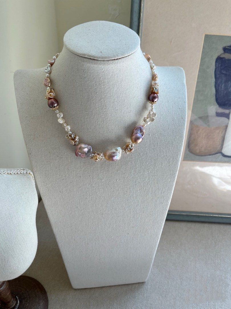 #PN799 [Floral Series] Freshwater Pearl Necklace | Big Fishtail Baroque | Lustrous | Petals| Silver Stone Baroque | High Quality | Instant Style Boost