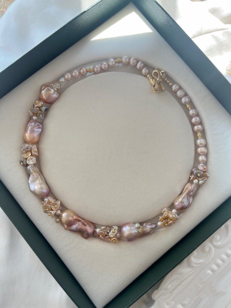 #PN799 [Floral Series] Freshwater Pearl Necklace | Big Fishtail Baroque | Lustrous | Petals| Silver Stone Baroque | High Quality | Instant Style Boost