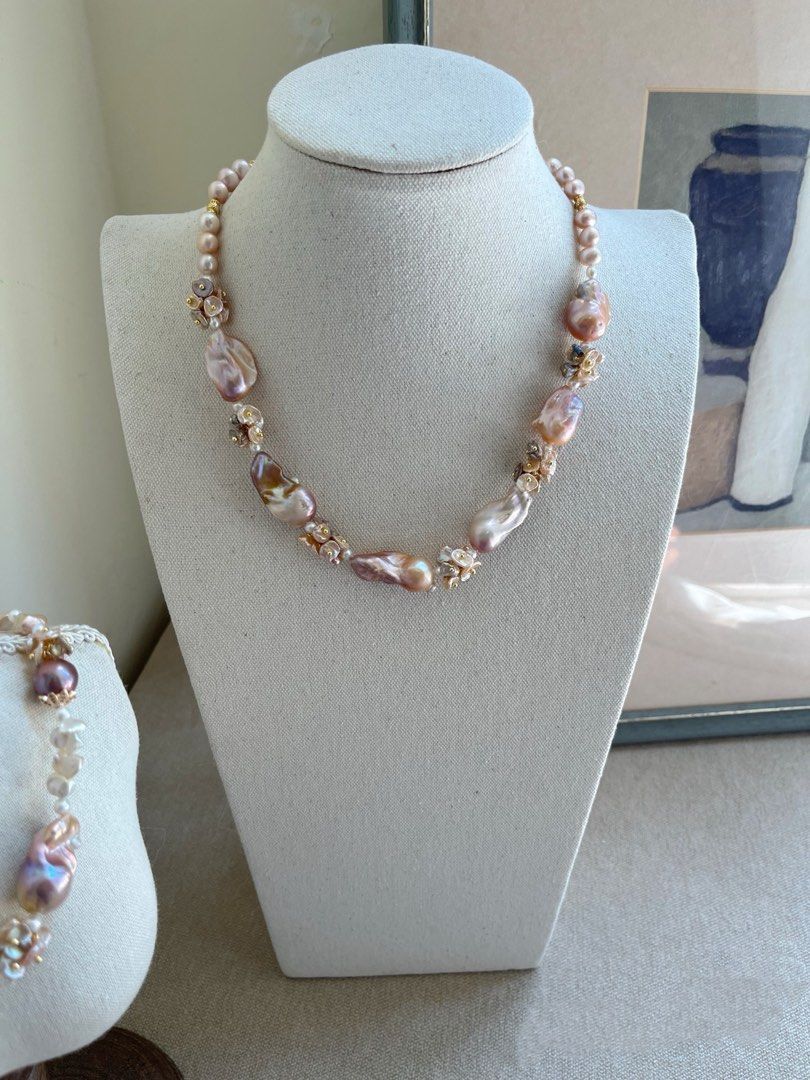 #PN799 [Floral Series] Freshwater Pearl Necklace | Big Fishtail Baroque | Lustrous | Petals| Silver Stone Baroque | High Quality | Instant Style Boost