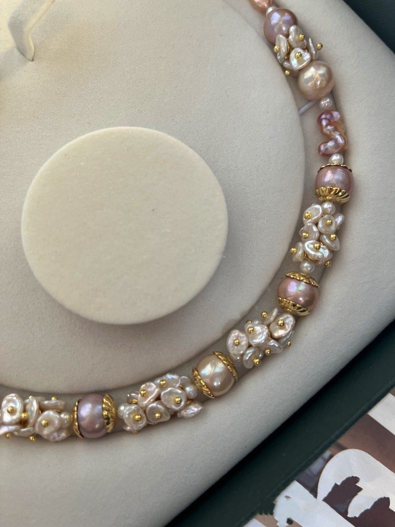 #PN800 [Floral Series] Freshwater Pearl Necklace | Edison Pearl | Lustrous Petals | Silver Stone Pearl | Jewelry Goals, Achieved