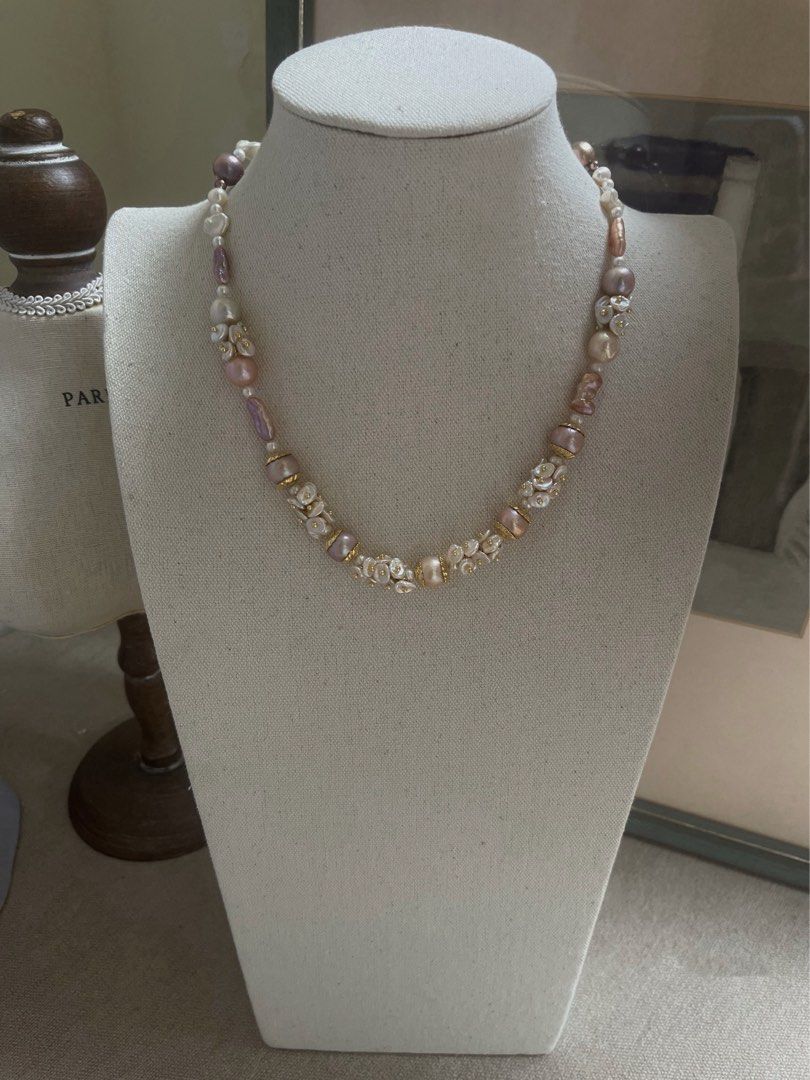 #PN800 [Floral Series] Freshwater Pearl Necklace | Edison Pearl | Lustrous Petals | Silver Stone Pearl | Jewelry Goals, Achieved