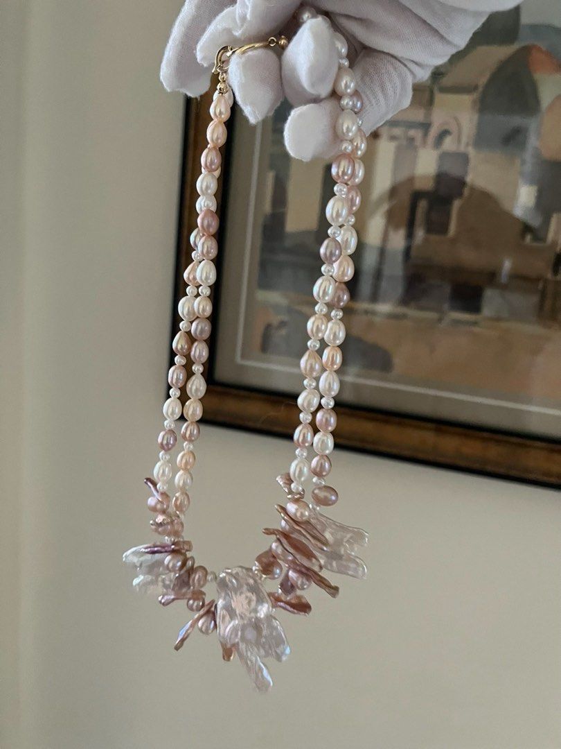 #PN801 Freshwater Pearl Necklace | Tribe Style|Candy Rice Pearl | Lute| “Egg”|Huge Lustrous Petals | Truly Unmissable Sparkle