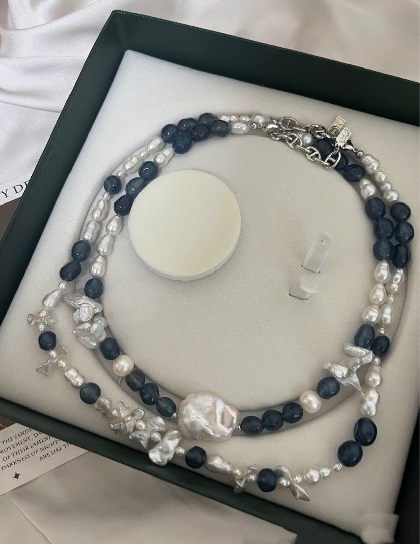 #PN803 Freshwater Pearl & Devil Blue Aquamarine Necklace | Butterfly Silver Baroque Pearl | Gourd Shaped | Fishtail Baroque | Natural Flaws| The Missing Piece