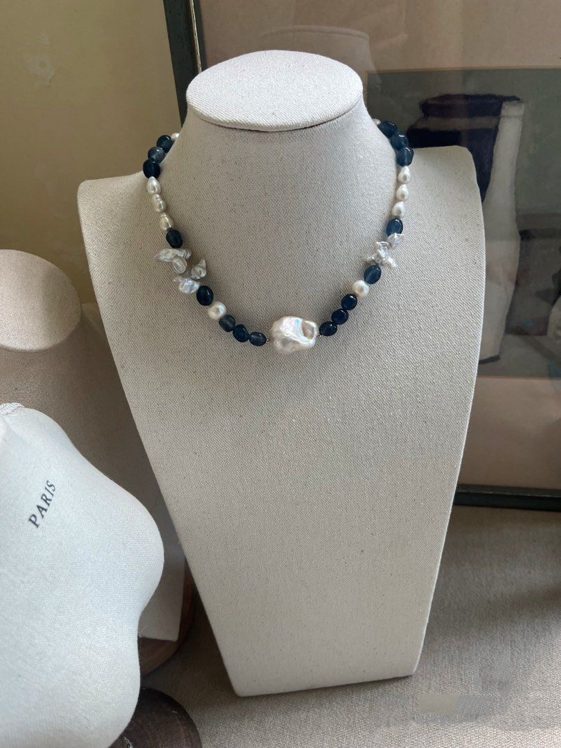 #PN803 Freshwater Pearl & Devil Blue Aquamarine Necklace | Butterfly Silver Baroque Pearl | Gourd Shaped | Fishtail Baroque | Natural Flaws| The Missing Piece