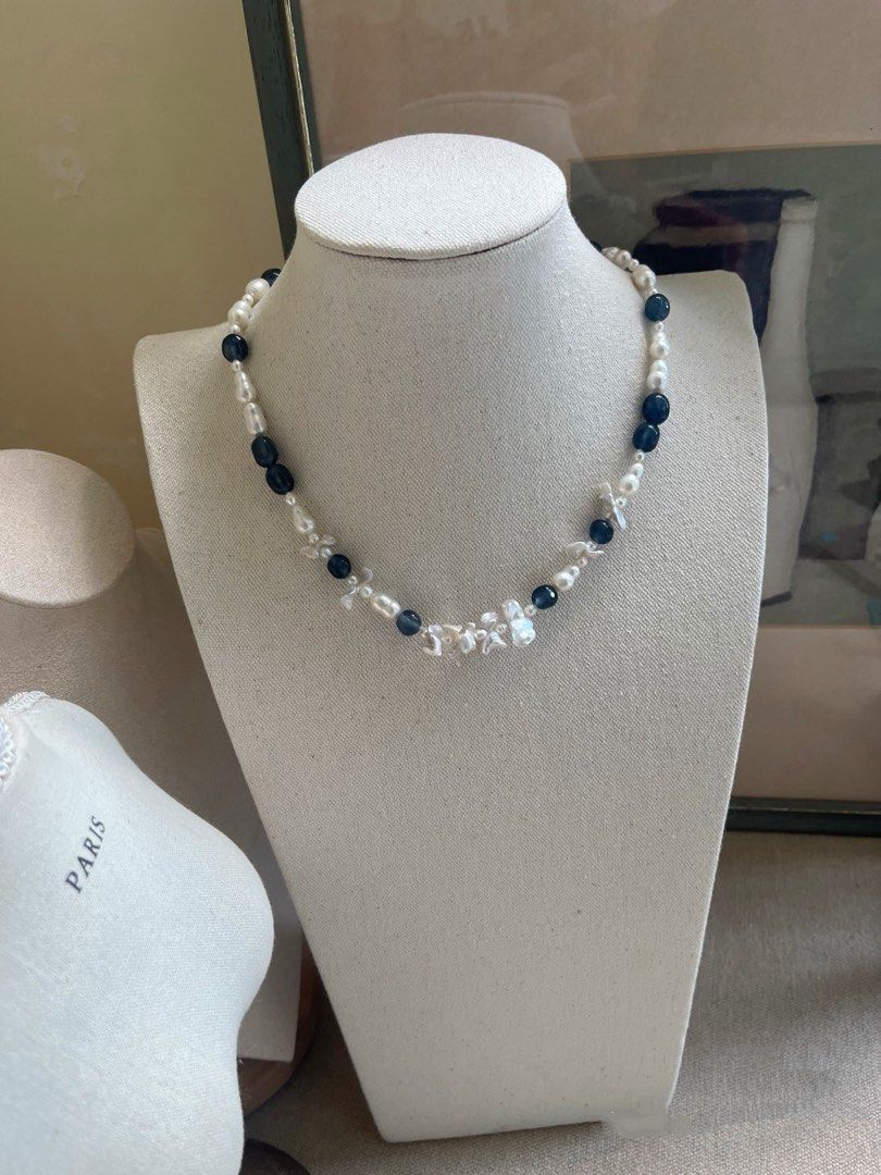 #PN803 Freshwater Pearl & Devil Blue Aquamarine Necklace | Butterfly Silver Baroque Pearl | Gourd Shaped | Fishtail Baroque | Natural Flaws| The Missing Piece