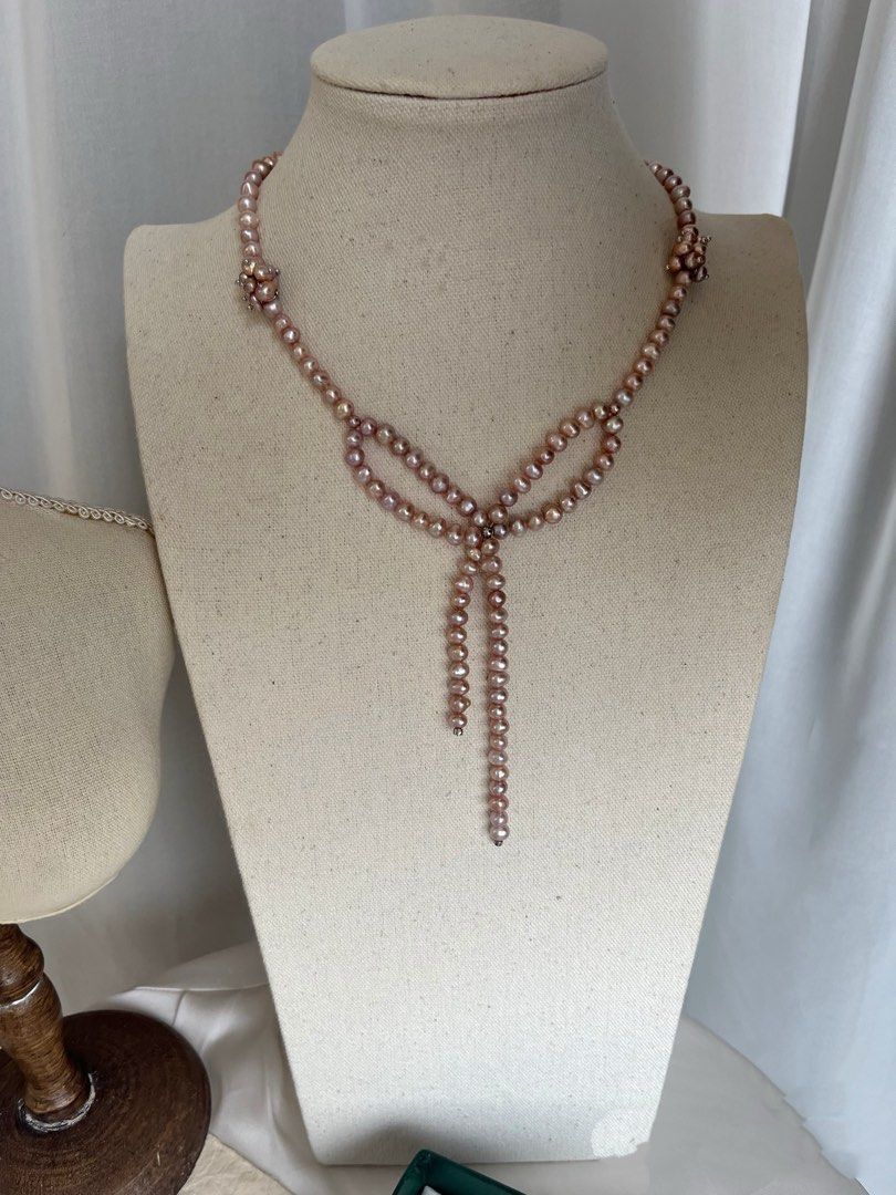 #PN804 [Floral Series] Freshwater Pearl Necklace | Big Bow Tie & Small Bow Tie Design | Purple Baroque | On-Trend, Always Timeless