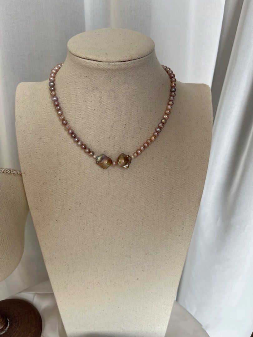 #PN804 [Floral Series] Freshwater Pearl Necklace | Big Bow Tie & Small Bow Tie Design | Purple Baroque | On-Trend, Always Timeless