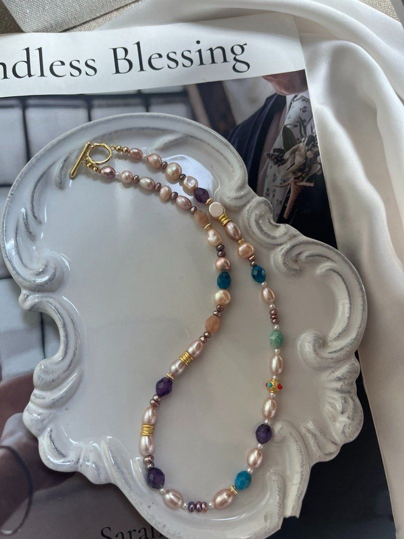#PN805 Freshwater Pearl Necklace | Apatite, Amethyst, Baroque | Baby Pearl | Original Design | Made for Compliments