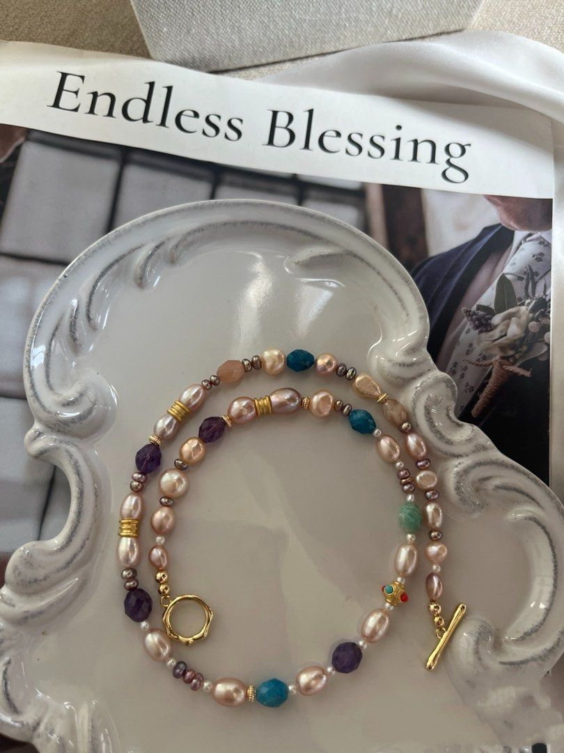 #PN805 Freshwater Pearl Necklace | Apatite, Amethyst, Baroque | Baby Pearl | Original Design | Made for Compliments