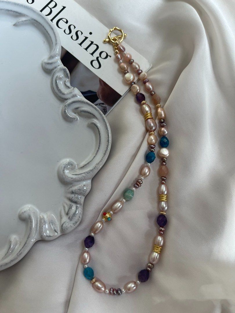 #PN805 Freshwater Pearl Necklace | Apatite, Amethyst, Baroque | Baby Pearl | Original Design | Made for Compliments