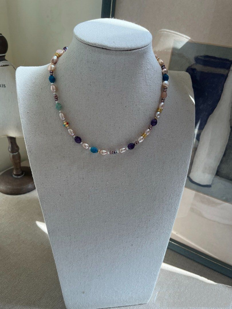 #PN805 Freshwater Pearl Necklace | Apatite, Amethyst, Baroque | Baby Pearl | Original Design | Made for Compliments