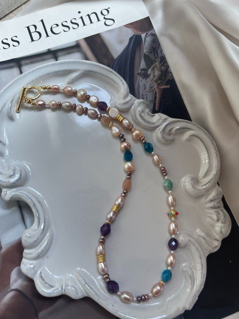 #PN805 Freshwater Pearl Necklace | Apatite, Amethyst, Baroque | Baby Pearl | Original Design | Made for Compliments