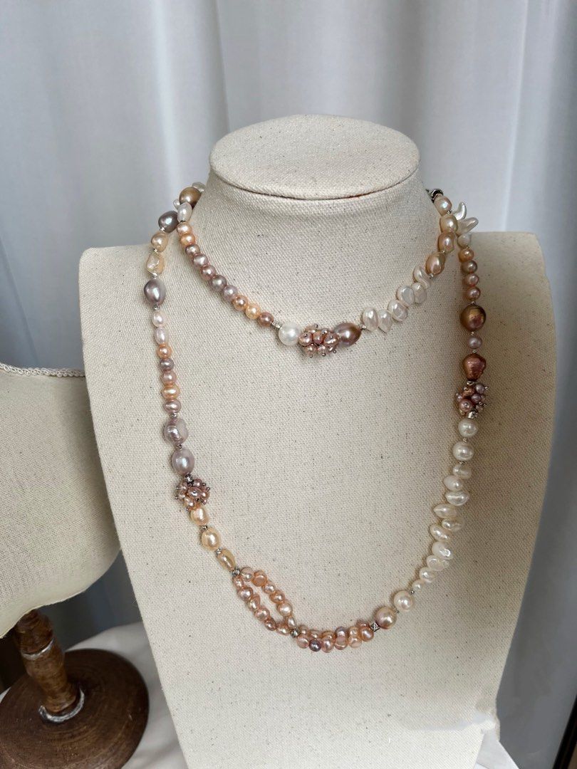 #PN806 [Floral Series] Freshwater Pearl Necklace | 93cm Long Sweater Necklace | Enough for Two Rounds| Double-layer| Irregular Baroque Pearl | Style You Can’t Resist